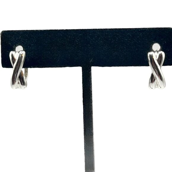 925 FAS Thai Sterling Silver Crossover Ribbon‎ Hoop Earrings Simple Everyday - Picture 1 of 5
